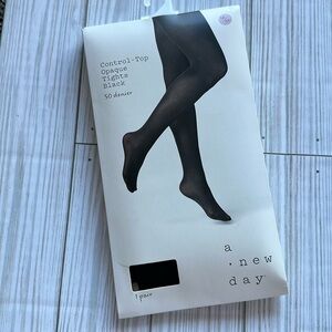 A new day control top opaque tights, black 50 denier, new in package siz…